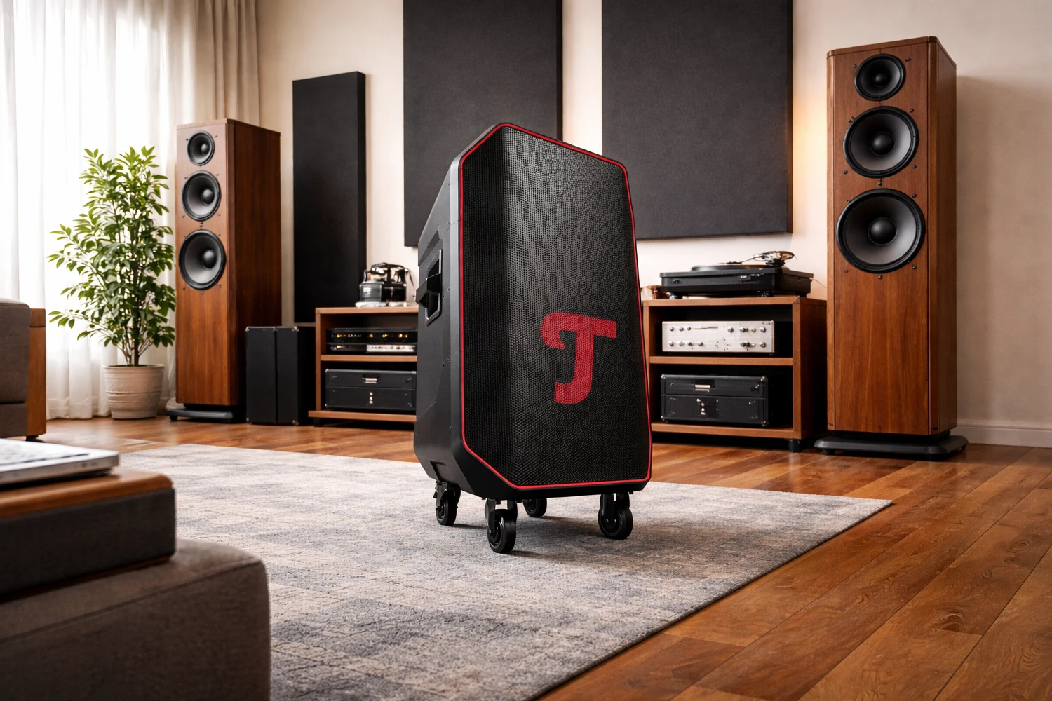 The new Teufel Rockster 2 is a 440W portable party speaker with deep 36 Hz bass, DMX light control, built-in DJ mixer, dual Bluetooth, IPX2 protection, and scalable Party Link stereo. Built for clubs, stages, and outdoor events.